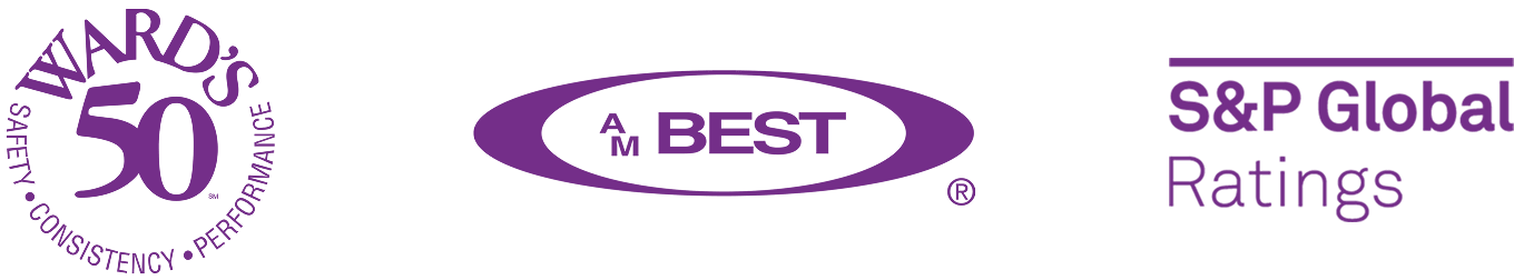 Three logos: Ward’s 50, A.M. Best, and S&P Global Ratings